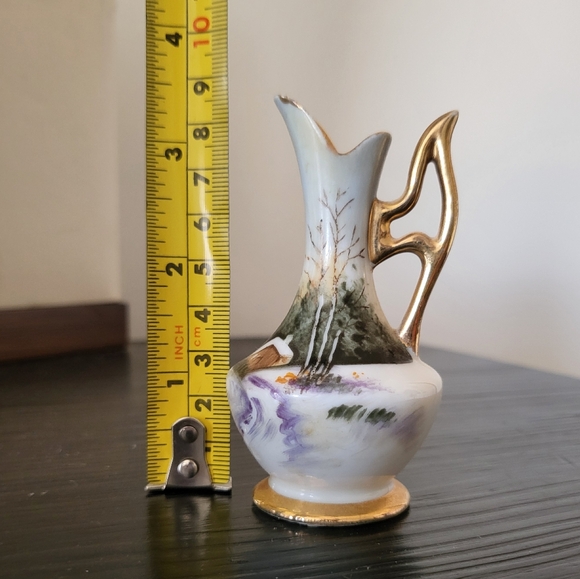 Vintage Japan 3" Porcelain Mini Pitcher + Plate Winter Autumn Scenes - Picture 8 of 8